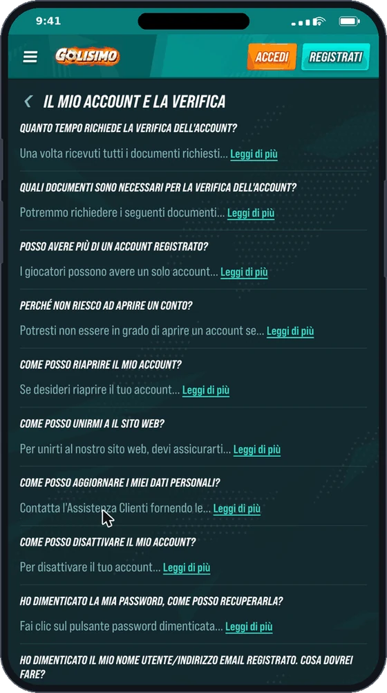 Golisimo help centre with the account verification guide